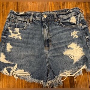 American Eagle Outfitters Mom Shorts Distressed Ripped Blue Denim Size 10